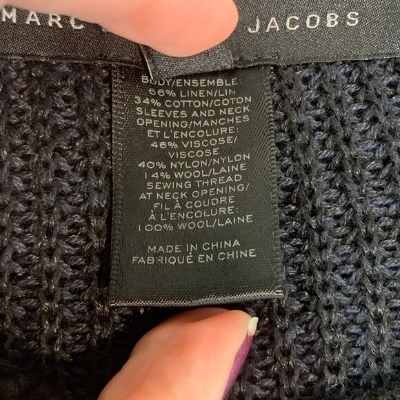 Marc Jacobs Edgemont Raglan Chunky Knit Sweater Color Black Pullover Black Blue - Picture 6 of 8